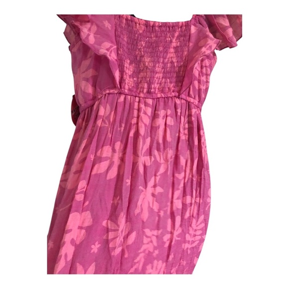 Pink floral motif flutter sleeve v-neck fit and flare maternity dress size large - Picture 9 of 13